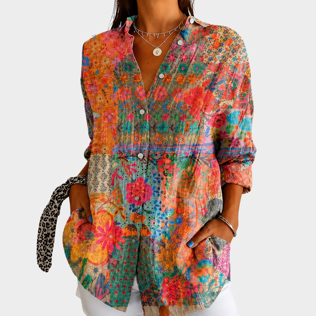 Léonie | Sunny Wildflower Patchwork Button Blouse