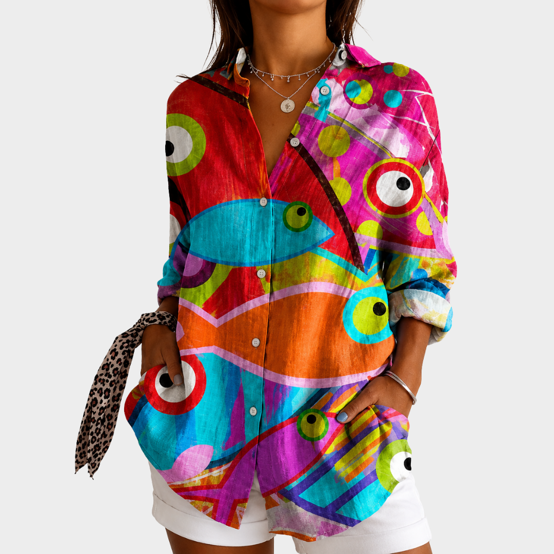 Simone | Vibrant Mosaic Art Blouse