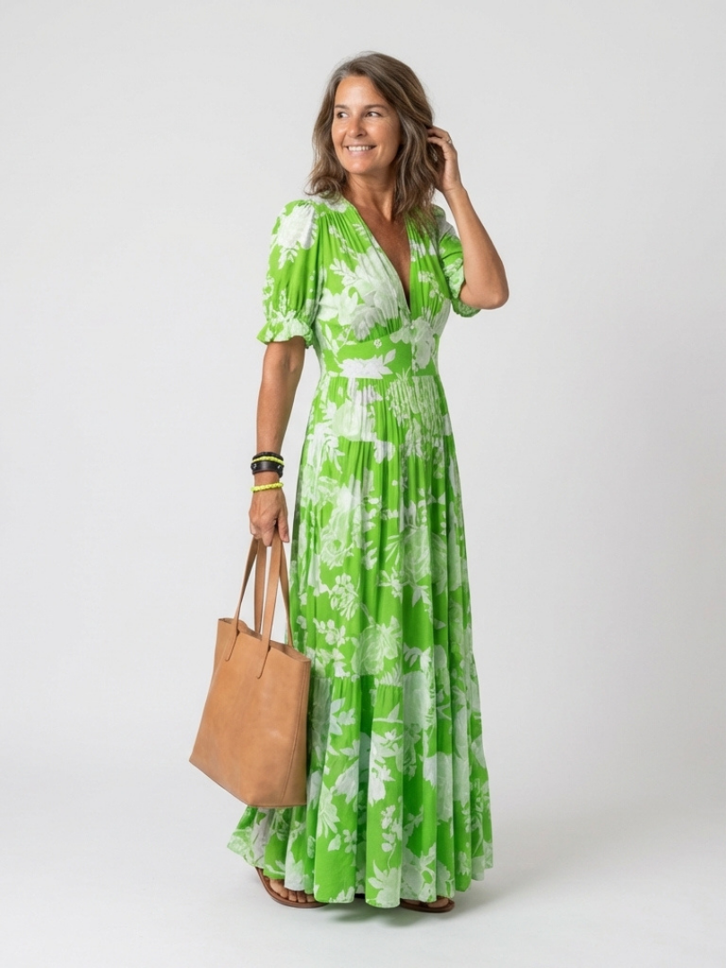 Line | Romantic Floral Midi Dress, V-Neck