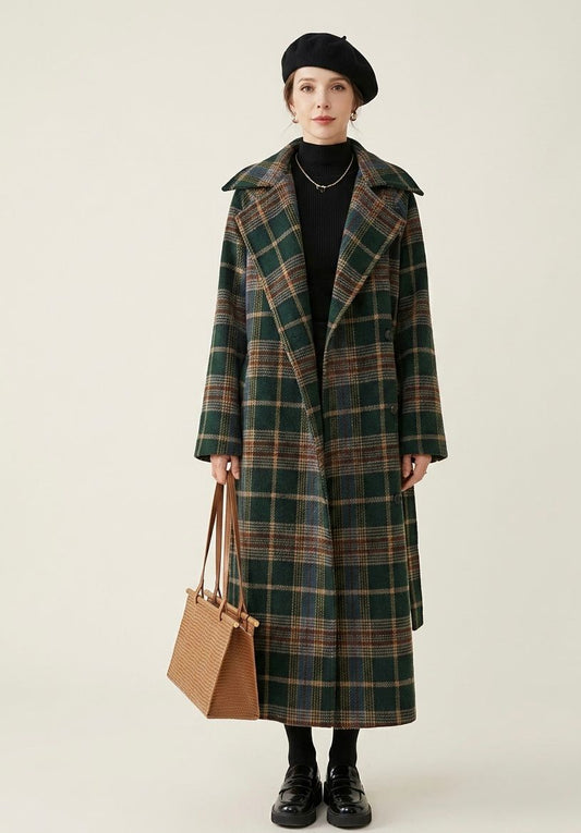 Ivy | Forest Green Check Longline Coat — Final Edit