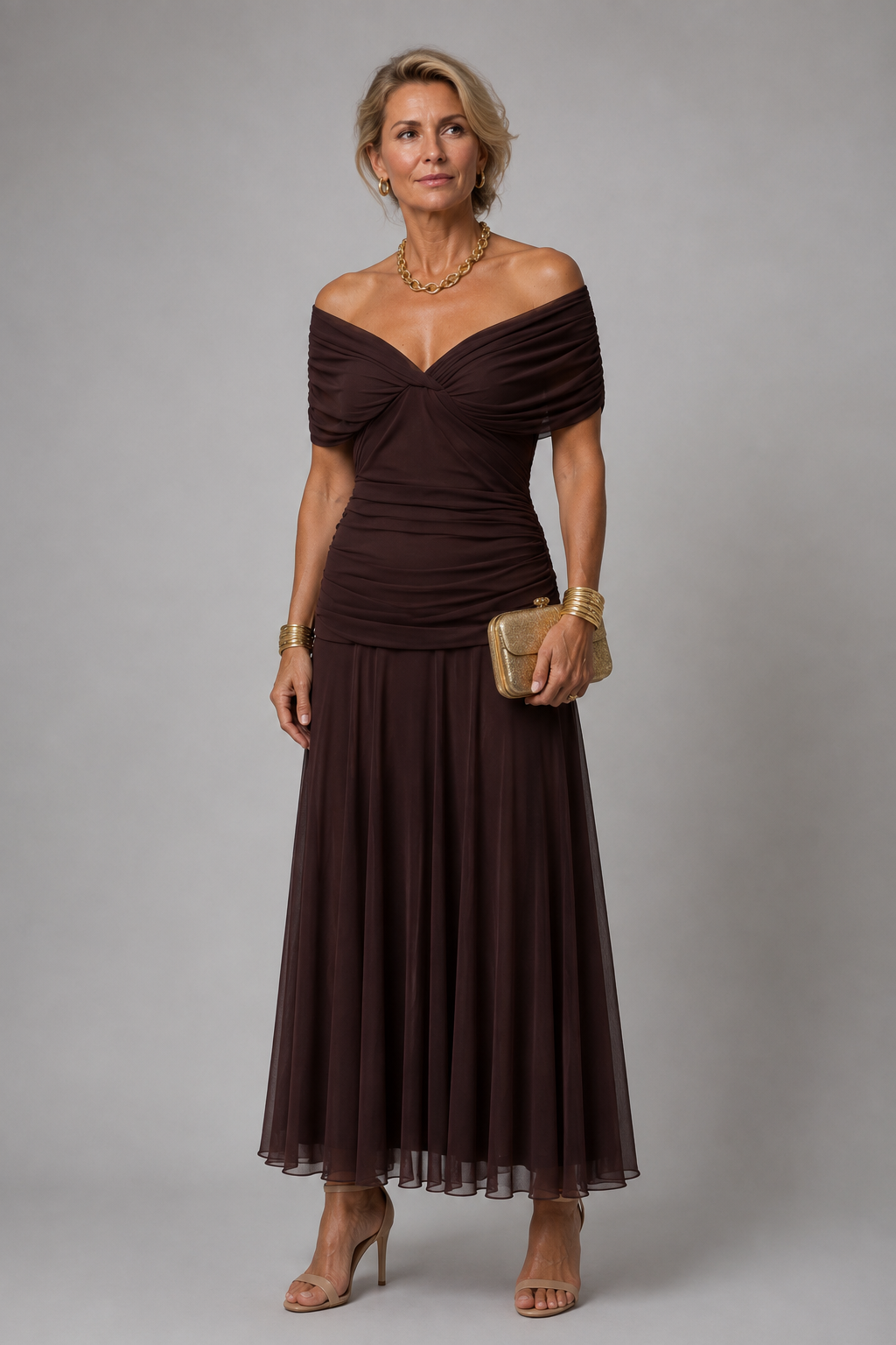 Ariane | Off-the-Shoulder Draped Midi Dress