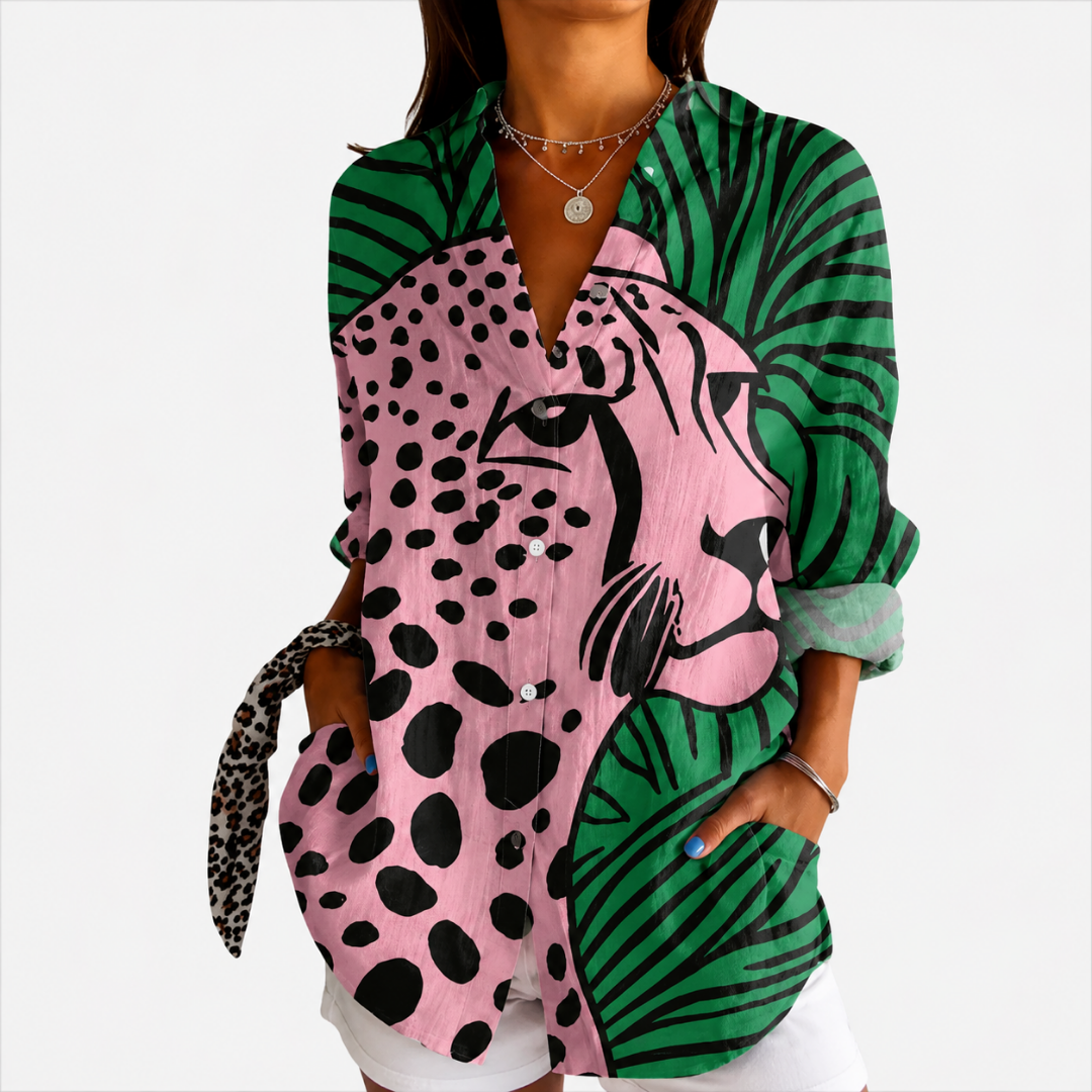 Sandra | Tropical Leopard Art Blouse