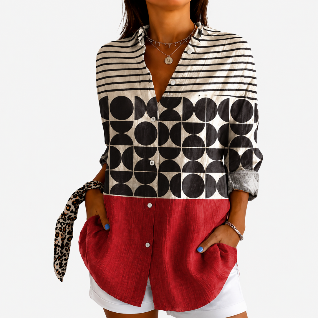 Ginette | Retro Charm Colourblock Blouse