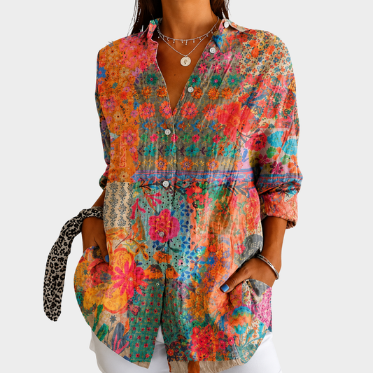Léonie | Sunny Wildflower Patchwork Button Blouse