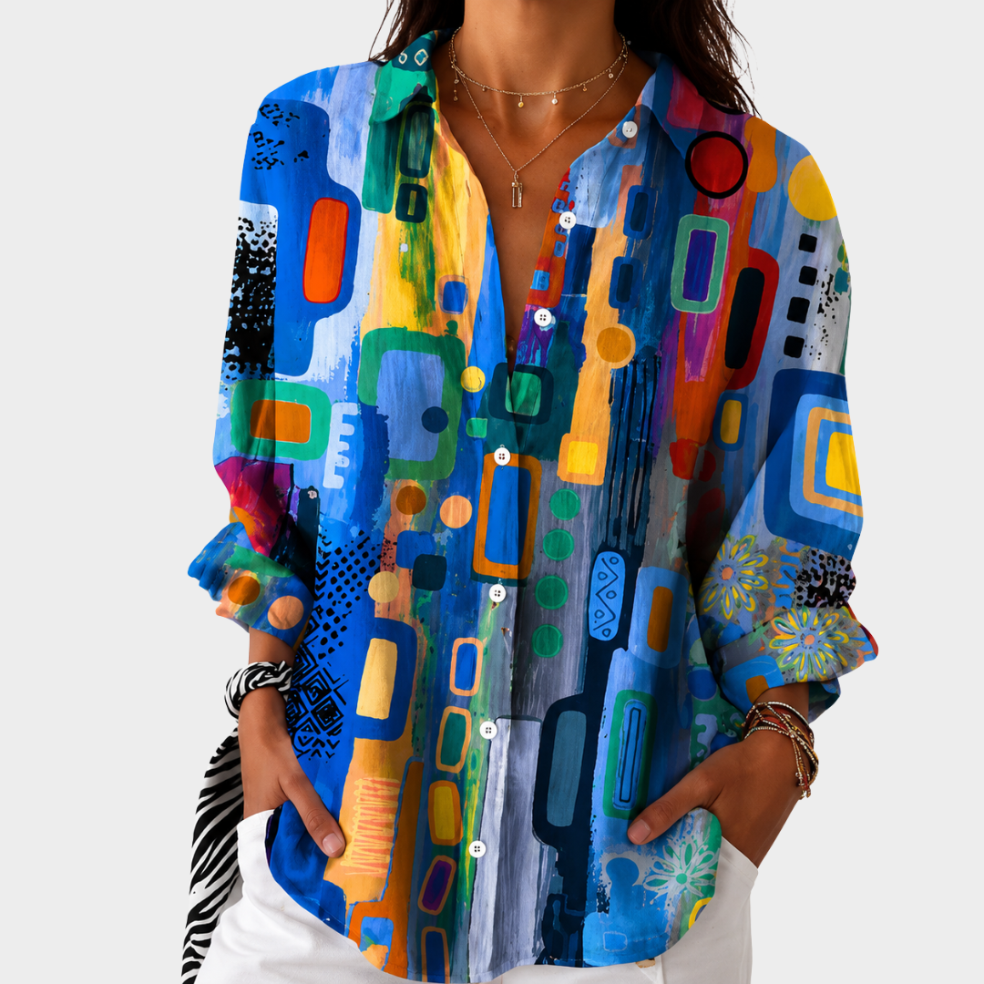 Anne-Marie | Vibrant Mosaic Statement Blouse