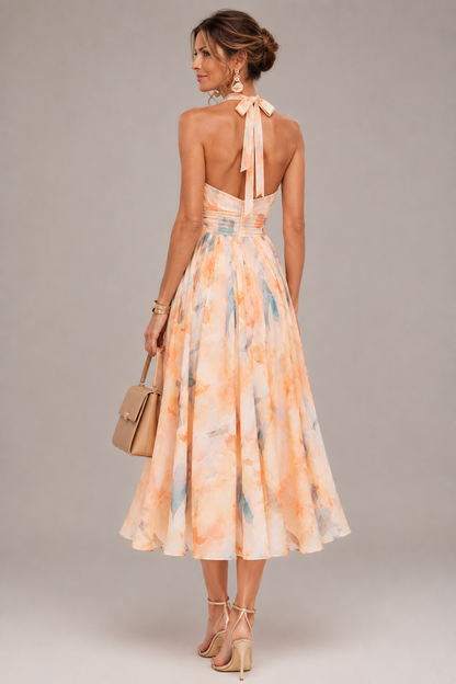 Aurore | Maxi Halter Dress with Watercolor Print