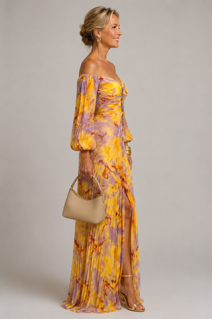 Marielle | Long Floral Dress, Deep V-Neck