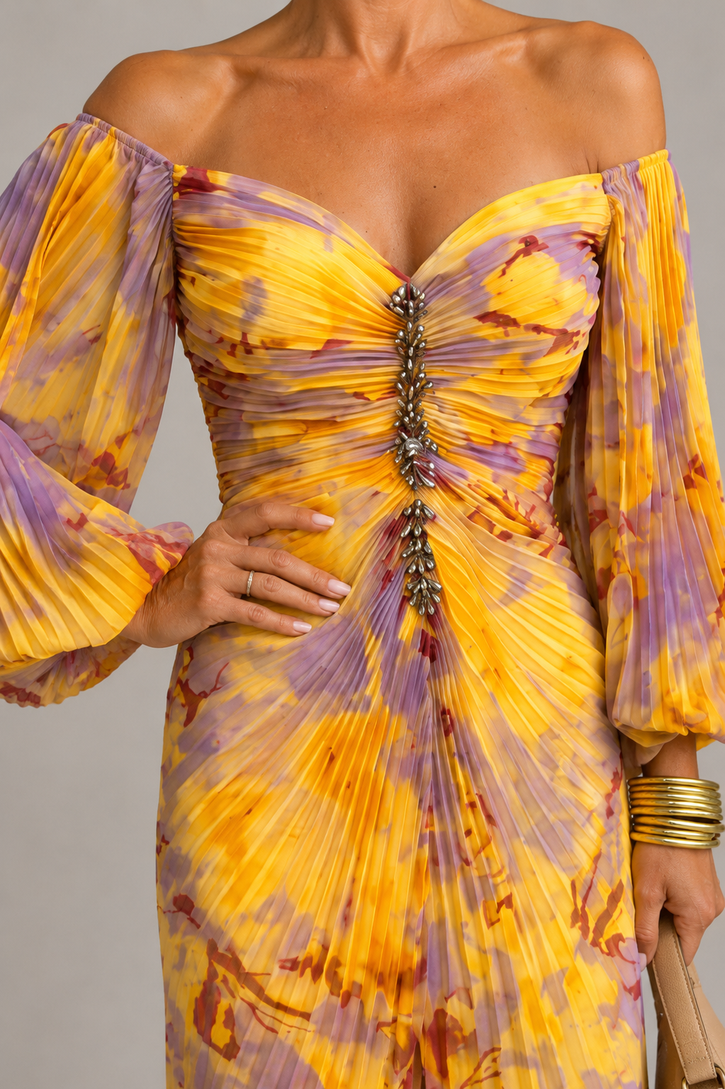 Marielle | Long Floral Dress, Deep V-Neck
