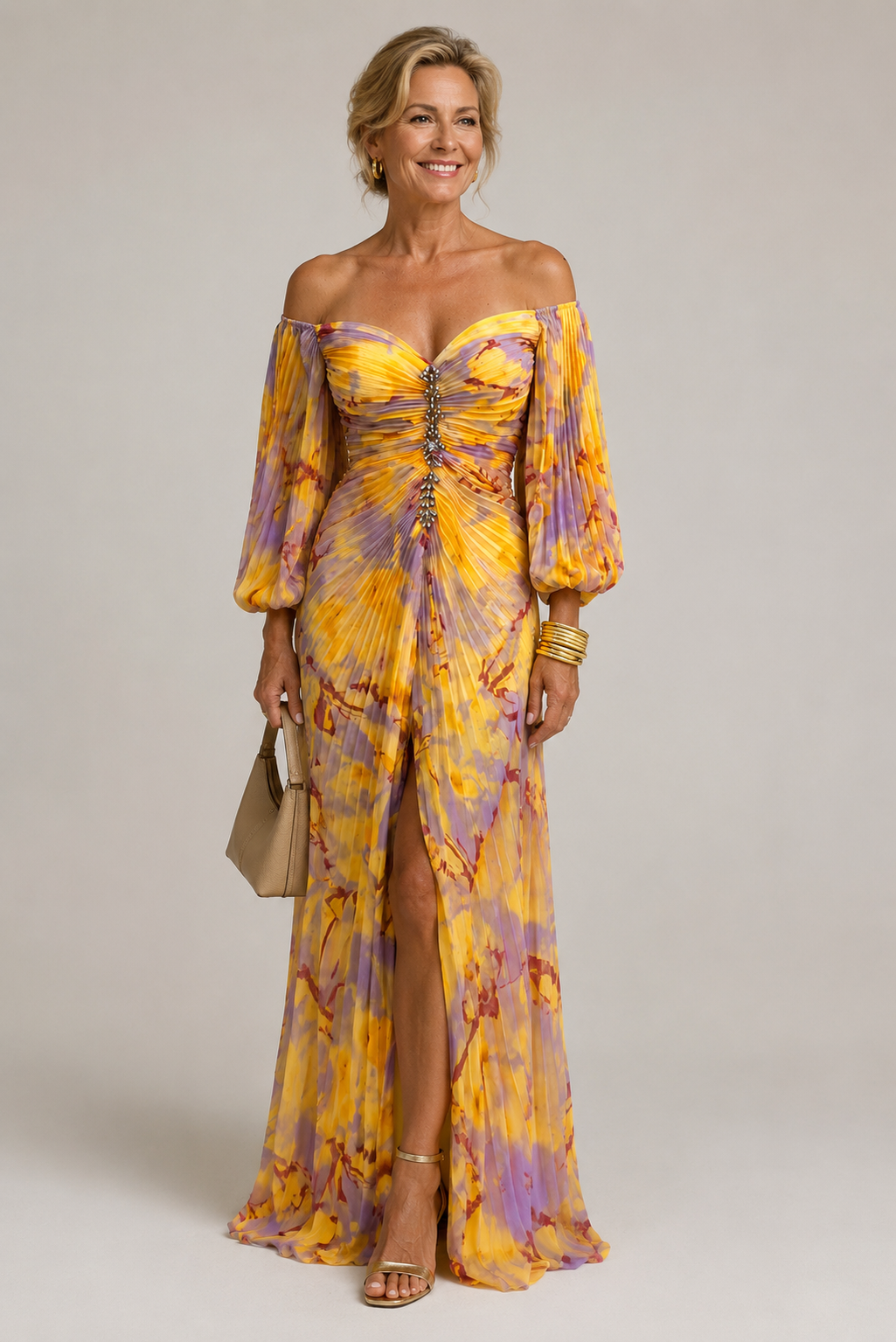 Marielle | Long Floral Dress, Deep V-Neck