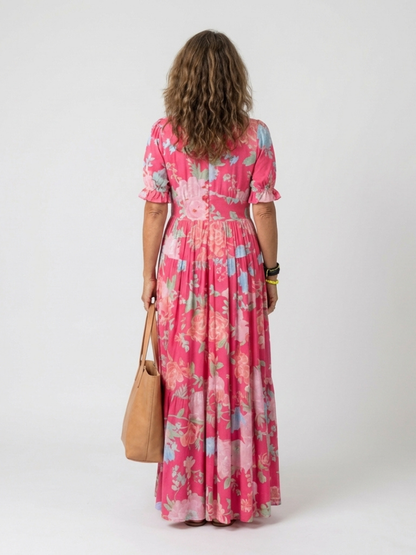 Line | Romantic Floral Midi Dress, V-Neck