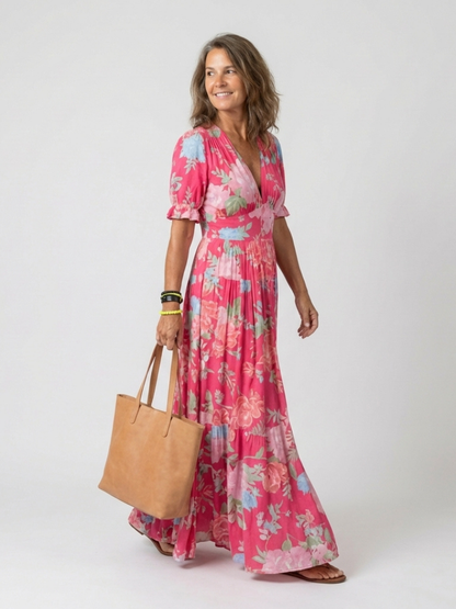Line | Romantic Floral Midi Dress, V-Neck