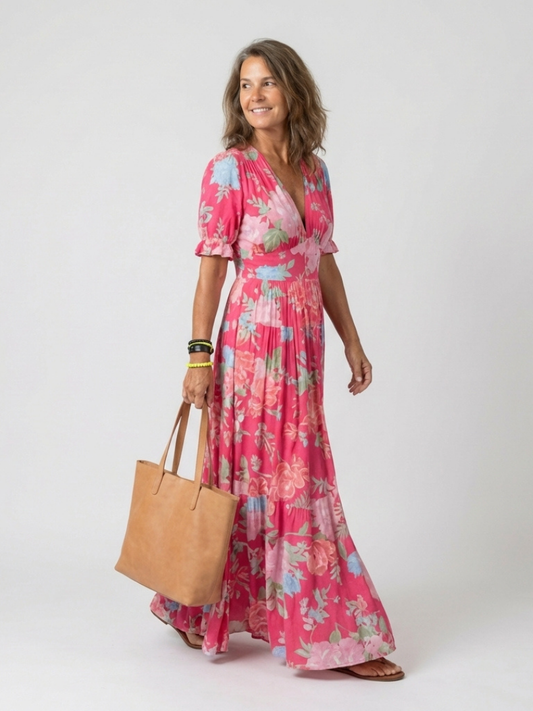 Line | Romantic Floral Midi Dress, V-Neck