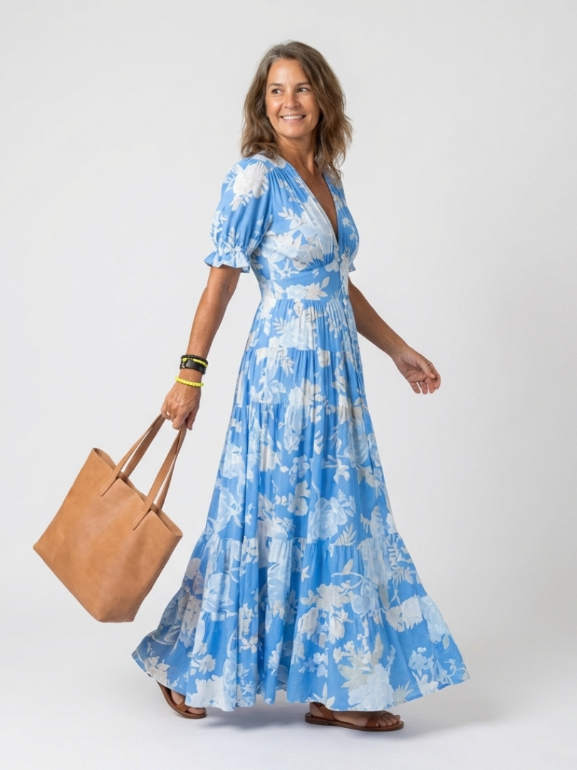 Line | Romantic Floral Midi Dress, V-Neck