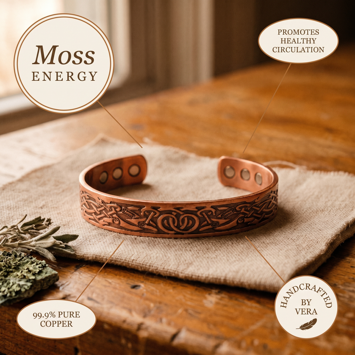 Vera's Moss Copper Bracelet